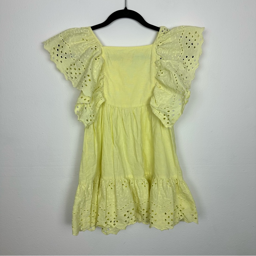 ZARA Kids Yellow Eyelet Dress embroidered Flutter Sleeve Girls Size 8